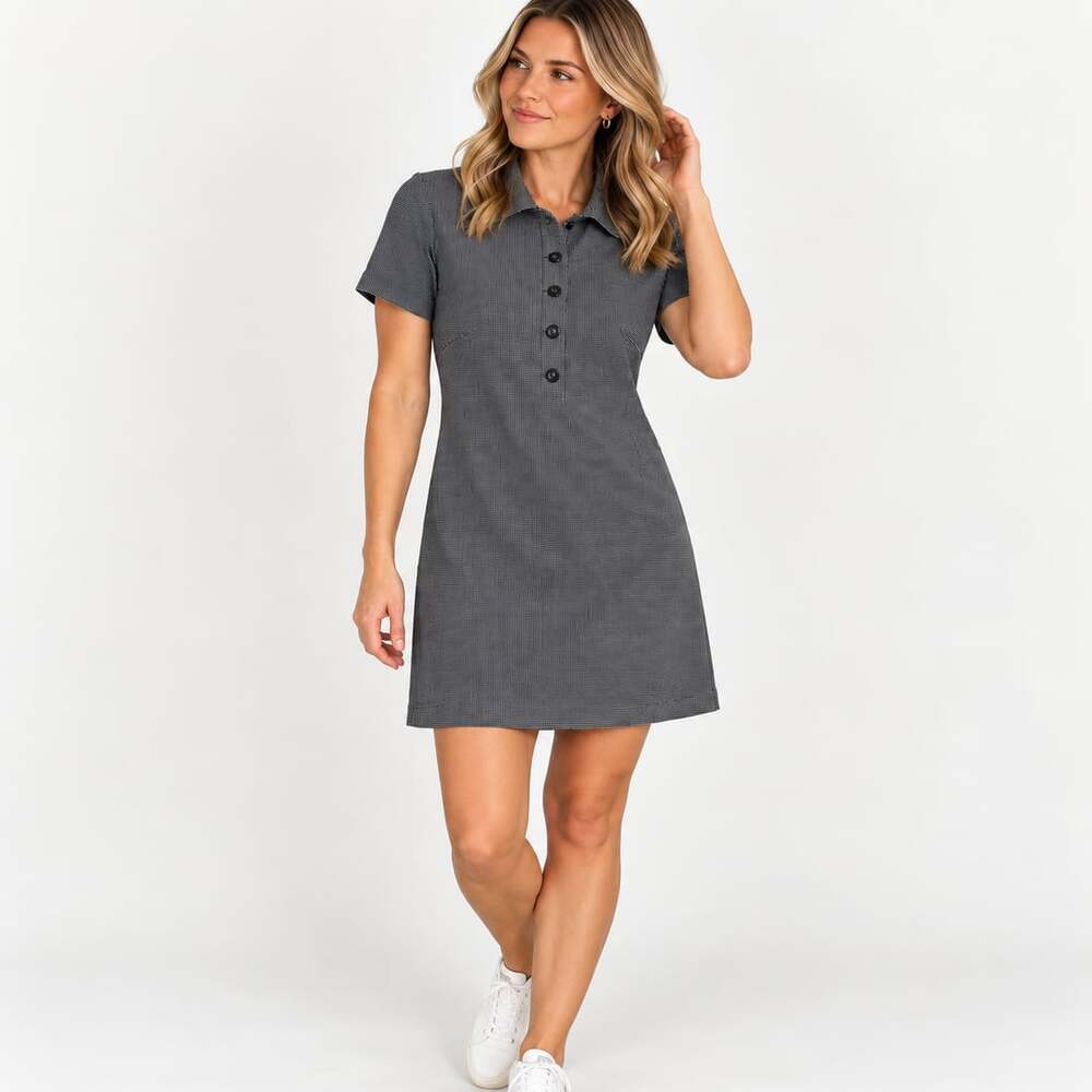 Trussardi Italy 40 Black White Micro Check Polo Shirt Dress Vintage